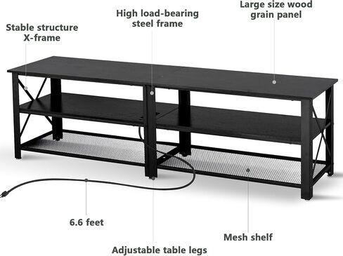 Clikuutory Modern Black 71 inch Metal TV Stand with LED Lights and Power Outlets for 50 60 65 70 75 80 Inch TVs, 3 Tier Television Stands with Entertainment Center and Storage for Living Room, Bedroom in Saudi Arabia