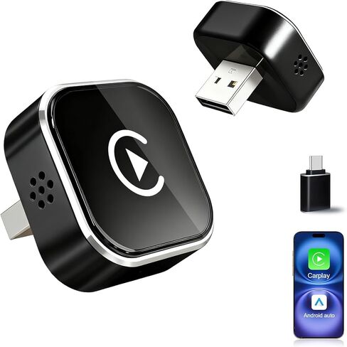 محول CarPlay لاسلكي صغير لهاتف iPhone، 2 في 1 لمحول Apple Carplay وAndroid Auto، تحويل سلكي إلى لاسلكي، التوصيل والتشغيل، USB إلى USB-C/Type-C in Kuwait