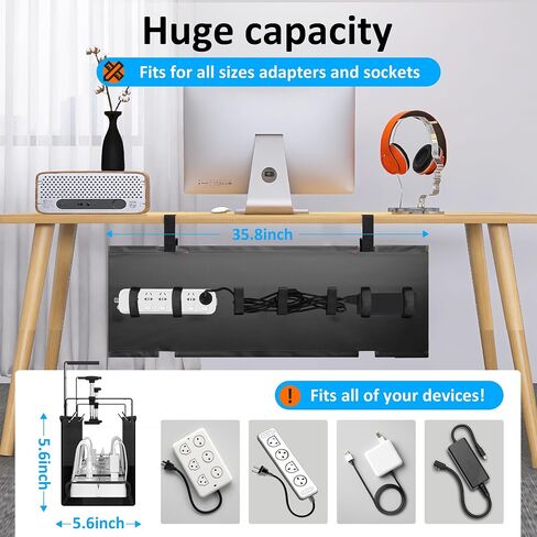 48" Gaming Under Desk Cable Management Tray, Black No Drill Cord Organizer for PC Setup, Large Anti-Sag Wire Hider, Stealth Cable Management Net for Battlestation (Black, 47.8") in Saudi Arabia