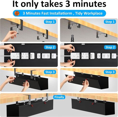 48" Gaming Under Desk Cable Management Tray, Black No Drill Cord Organizer for PC Setup, Large Anti-Sag Wire Hider, Stealth Cable Management Net for Battlestation (Black, 47.8") in Saudi Arabia