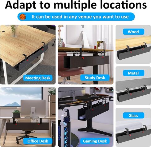 48" Gaming Under Desk Cable Management Tray, Black No Drill Cord Organizer for PC Setup, Large Anti-Sag Wire Hider, Stealth Cable Management Net for Battlestation (Black, 47.8") in Saudi Arabia