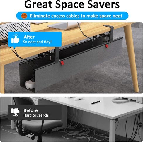 48" Gaming Under Desk Cable Management Tray, Black No Drill Cord Organizer for PC Setup, Large Anti-Sag Wire Hider, Stealth Cable Management Net for Battlestation (Black, 47.8") in Saudi Arabia