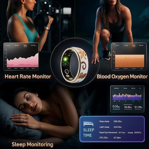 2025 Oracle Smart Ring for Women, Rose Gold Enamel Health & Fitness Tracker Ring with Heart Rate, Sleep Monitoring, Step Counter, Sports Modes, IP68 Waterproof (#11) in Kuwait