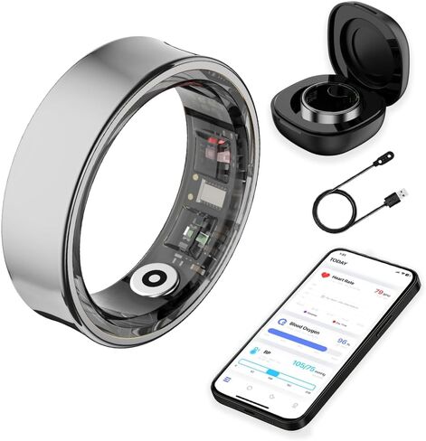 Smart Ring for Women & Men - Heart rate, Blood oxygen, Sleep Tracker | Waterproof IP68 | 12-Day Battery | Heart Rate, Steps, Calories Monitor | Comfort Fit Wearable Tech Accessory Ring (Silver, 7) in Saudi Arabia