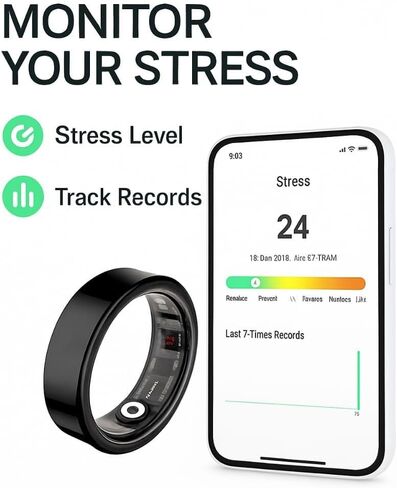 Smart Ring for Women & Men - Heart rate, Blood oxygen, Sleep Tracker | Waterproof IP68 | 12-Day Battery | Heart Rate, Steps, Calories Monitor | Comfort Fit Wearable Tech Accessory Ring (Silver, 7) in Saudi Arabia