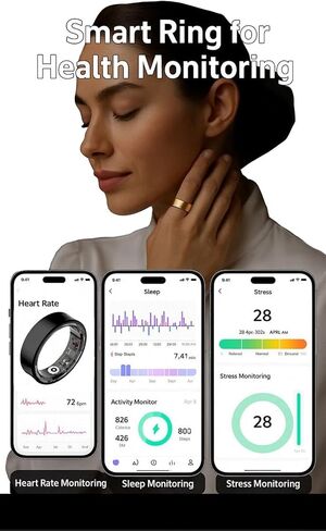 Smart Ring for Women & Men - Heart rate, Blood oxygen, Sleep Tracker | Waterproof IP68 | 12-Day Battery | Heart Rate, Steps, Calories Monitor | Comfort Fit Wearable Tech Accessory Ring (Silver, 7) in Saudi Arabia