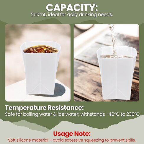 LemonRoad Silicone Folding Camping Cup Card Design Collapsible Silicone Travel Cup Waterproof 250 ml for Camping Outdoors International Travel(Green) in Kuwait