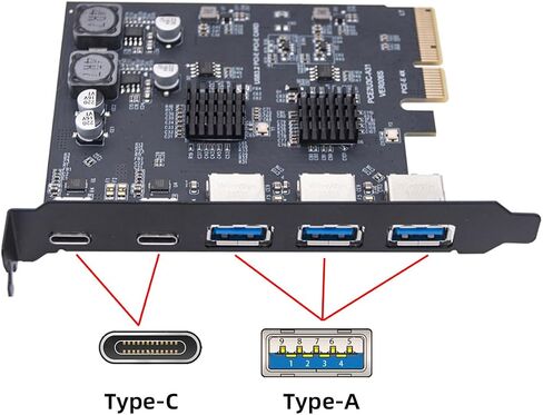 مقبس USB3.0 من النوع A بسرعة 10 جيجابت في الثانية ولوحة خلفية مزدوجة USB3.1 من النوع C USB-C إلى محول بطاقة PCI-E السريعة ASM3142 VL822 in Kuwait