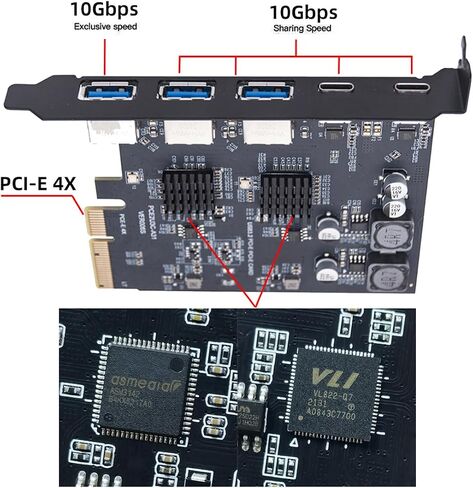 مقبس USB3.0 من النوع A بسرعة 10 جيجابت في الثانية ولوحة خلفية مزدوجة USB3.1 من النوع C USB-C إلى محول بطاقة PCI-E السريعة ASM3142 VL822 in Kuwait