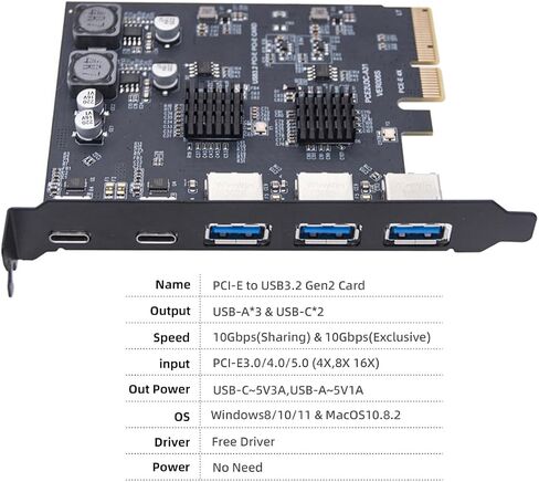 مقبس USB3.0 من النوع A بسرعة 10 جيجابت في الثانية ولوحة خلفية مزدوجة USB3.1 من النوع C USB-C إلى محول بطاقة PCI-E السريعة ASM3142 VL822 in Kuwait