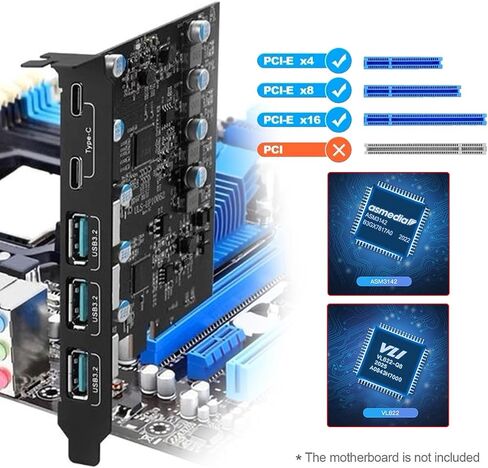 مقبس USB3.0 من النوع A بسرعة 10 جيجابت في الثانية ولوحة خلفية مزدوجة USB3.1 من النوع C USB-C إلى محول بطاقة PCI-E السريعة ASM3142 VL822 in Kuwait