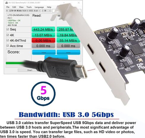 مقبس USB3.0 من النوع A بسرعة 10 جيجابت في الثانية ولوحة خلفية مزدوجة USB3.1 من النوع C USB-C إلى محول بطاقة PCI-E السريعة ASM3142 VL822 in Kuwait