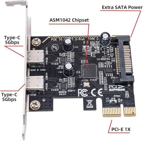 مقبس USB3.0 من النوع A بسرعة 10 جيجابت في الثانية ولوحة خلفية مزدوجة USB3.1 من النوع C USB-C إلى محول بطاقة PCI-E السريعة ASM3142 VL822 in Kuwait