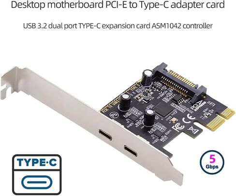 مقبس USB3.0 من النوع A بسرعة 10 جيجابت في الثانية ولوحة خلفية مزدوجة USB3.1 من النوع C USB-C إلى محول بطاقة PCI-E السريعة ASM3142 VL822 in Kuwait