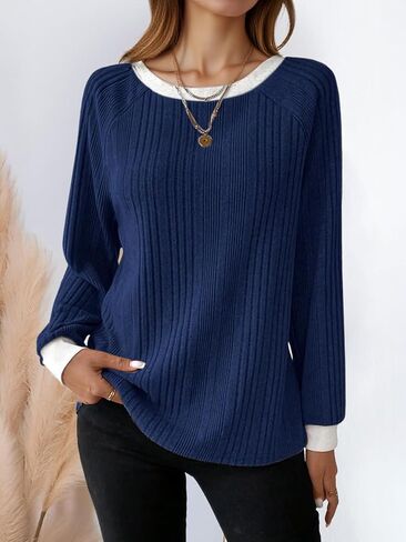 Long Sleeve Shirts for Women 2025 Fall Fashion Clothes Tunic Tops Casual Loose Fit Crewneck Winter Pullover Sweaters in Saudi Arabia
