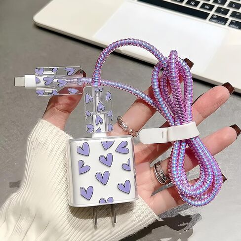 واقي كابل حلزوني، واقي محول كابل شاحن لشاحن محول iPhone 18W/20W، ملحقات تغليف سلكية لطيفة، أرجواني in Saudi Arabia