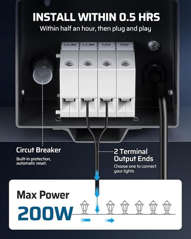 DEWENWILS 120W Low Voltage Landscape Transformer, Outdoor Transformer with Timer and Photocell Sensor, 120V AC to 12V AC, Weatherproof, for LED Lighting, Spotlight, Pathway Light, ETL Listed in Kuwait