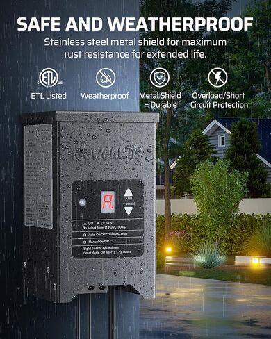 DEWENWILS 120W Low Voltage Landscape Transformer, Outdoor Transformer with Timer and Photocell Sensor, 120V AC to 12V AC, Weatherproof, for LED Lighting, Spotlight, Pathway Light, ETL Listed in Kuwait