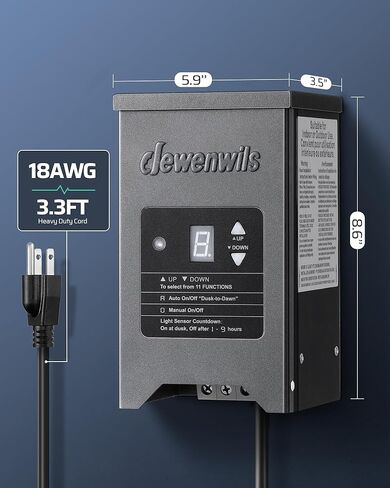 DEWENWILS 120W Low Voltage Landscape Transformer, Outdoor Transformer with Timer and Photocell Sensor, 120V AC to 12V AC, Weatherproof, for LED Lighting, Spotlight, Pathway Light, ETL Listed in Kuwait