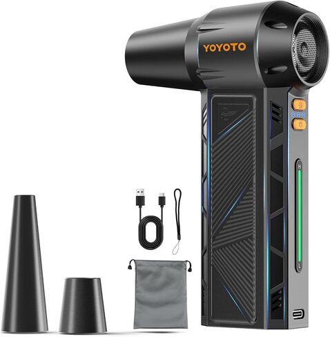 منفضة هواء مضغوط، منفضة هواء كهربائية قوية 300000 دورة في الدقيقة قابلة لإعادة الشحن مع ضوء LED ومحرك بدون فرش، منفاخ هواء صغير لاسلكي بأربعة سرعات للوحة المفاتيح وأجهزة الكمبيوتر والسيارة والخارج (أسود) in Kuwait