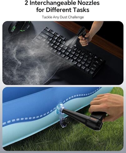 منفضة هواء مضغوط، منفضة هواء كهربائية قوية 300000 دورة في الدقيقة قابلة لإعادة الشحن مع ضوء LED ومحرك بدون فرش، منفاخ هواء صغير لاسلكي بأربعة سرعات للوحة المفاتيح وأجهزة الكمبيوتر والسيارة والخارج (أسود) in Kuwait