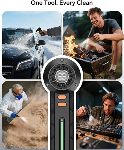 منفضة هواء مضغوط، منفضة هواء كهربائية قوية 300000 دورة في الدقيقة قابلة لإعادة الشحن مع ضوء LED ومحرك بدون فرش، منفاخ هواء صغير لاسلكي بأربعة سرعات للوحة المفاتيح وأجهزة الكمبيوتر والسيارة والخارج (أسود) in Kuwait