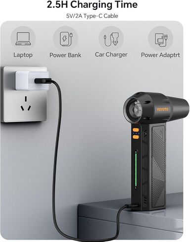 منفضة هواء مضغوط، منفضة هواء كهربائية قوية 300000 دورة في الدقيقة قابلة لإعادة الشحن مع ضوء LED ومحرك بدون فرش، منفاخ هواء صغير لاسلكي بأربعة سرعات للوحة المفاتيح وأجهزة الكمبيوتر والسيارة والخارج (أسود) in Kuwait