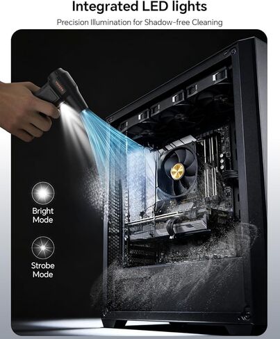 منفضة هواء مضغوط، منفضة هواء كهربائية قوية 300000 دورة في الدقيقة قابلة لإعادة الشحن مع ضوء LED ومحرك بدون فرش، منفاخ هواء صغير لاسلكي بأربعة سرعات للوحة المفاتيح وأجهزة الكمبيوتر والسيارة والخارج (أسود) in Kuwait