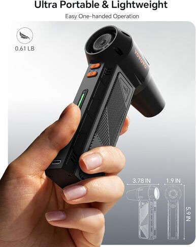 منفضة هواء مضغوط، منفضة هواء كهربائية قوية 300000 دورة في الدقيقة قابلة لإعادة الشحن مع ضوء LED ومحرك بدون فرش، منفاخ هواء صغير لاسلكي بأربعة سرعات للوحة المفاتيح وأجهزة الكمبيوتر والسيارة والخارج (أسود) in Kuwait