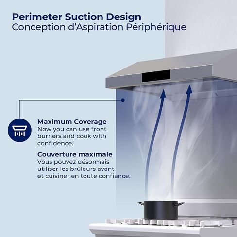 Hauslane | Chef Series Range Hood 30" PS38 PRO PERFORMANCE Stainless Steel Slim Under Cabinet Range Hood Design | Steam Auto Clean, Touch Panel | Superior Perimeter Aspiration Extraction in Kuwait