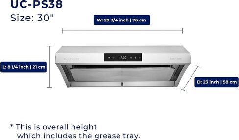 Hauslane | Chef Series Range Hood 30" PS38 PRO PERFORMANCE Stainless Steel Slim Under Cabinet Range Hood Design | Steam Auto Clean, Touch Panel | Superior Perimeter Aspiration Extraction in Kuwait