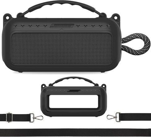 حافظة غطاء من السيليكون لمكبر صوت بلوتوث محمول Bose SoundLink Plus، حافظة سيليكون ناعمة مع مقبض حمل وحزام كتف (أسود) in Kuwait