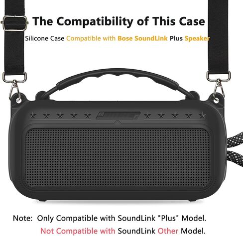 حافظة غطاء من السيليكون لمكبر صوت بلوتوث محمول Bose SoundLink Plus، حافظة سيليكون ناعمة مع مقبض حمل وحزام كتف (أسود) in Kuwait