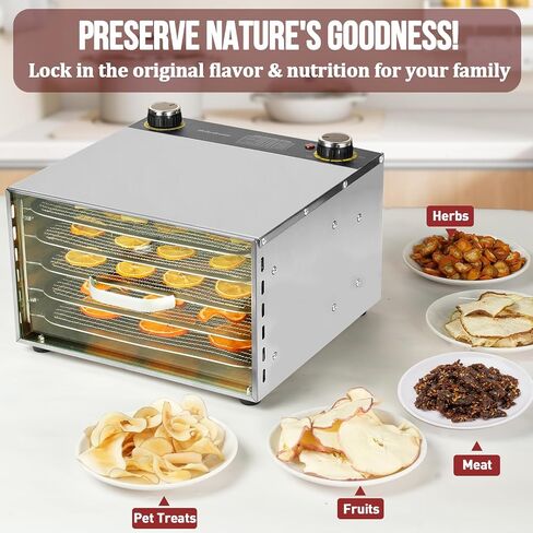 Food Dehydrator Machine for Jerky, 5 Stainless Steel Trays Dishwasher Safe, Compact Size with Large 3.1" Drying Space, 194℉ Temperature Control, 400W Dryer for Dog Treats, Snacks, Fruit, Herbs in Saudi Arabia