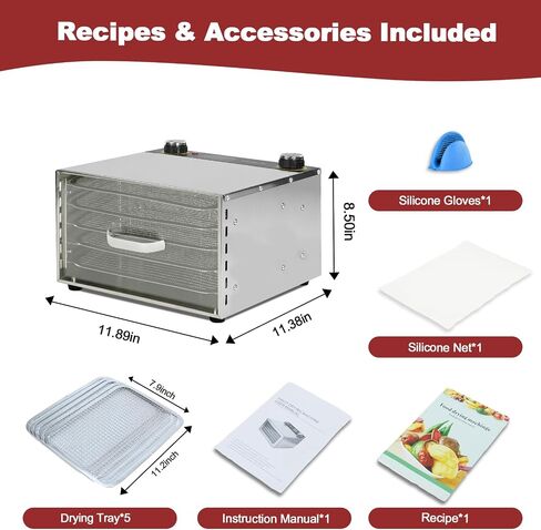 Food Dehydrator Machine for Jerky, 5 Stainless Steel Trays Dishwasher Safe, Compact Size with Large 3.1" Drying Space, 194℉ Temperature Control, 400W Dryer for Dog Treats, Snacks, Fruit, Herbs in Saudi Arabia
