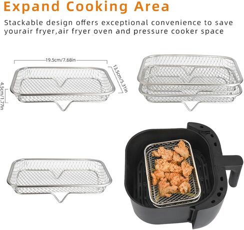 8 inch Square Air Fryer Rack Stainless Steel 2 Tier Stackable Dehydrator Racks Bacon Accessories for Ninja, Oven, Double Drawer Air Fryer Basket Grill Rack, Ninja Foodi Grill in Saudi Arabia
