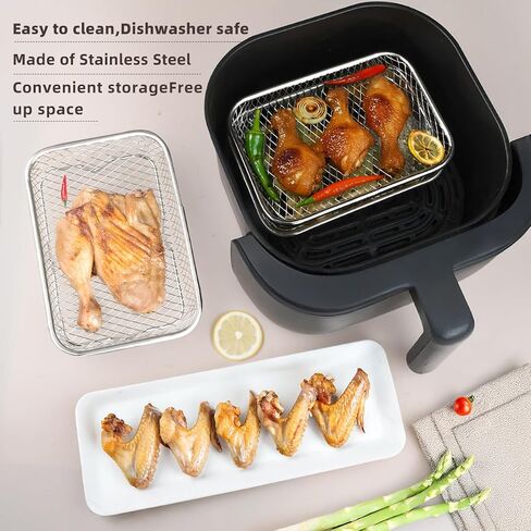 8 inch Square Air Fryer Rack Stainless Steel 2 Tier Stackable Dehydrator Racks Bacon Accessories for Ninja, Oven, Double Drawer Air Fryer Basket Grill Rack, Ninja Foodi Grill in Saudi Arabia