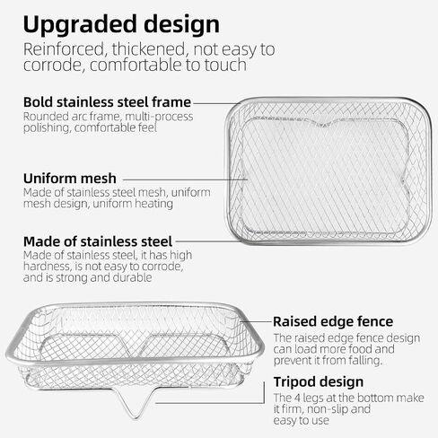 8 inch Square Air Fryer Rack Stainless Steel 2 Tier Stackable Dehydrator Racks Bacon Accessories for Ninja, Oven, Double Drawer Air Fryer Basket Grill Rack, Ninja Foodi Grill in Saudi Arabia