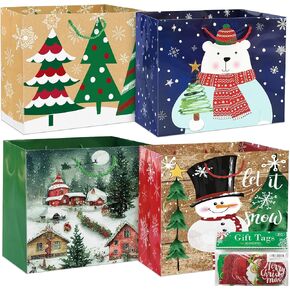 12 Extra large Christmas Gift Paper Bags Bulk with handles and 60 Count Christmas Gift Tags-6 Designs Jumbo oversized sacks set for Wrapping Gaint Xmas Holiday Presents in Kuwait
