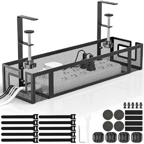 Under Desk Cable Management Tray - GZOKMOG No Drill Cord Organizer with Clamp, Reinforced Metal Mesh Workspace Organizers for Wire, Office Desk Accessories, 1 Pack Black, 15.75 inch in Saudi Arabia
