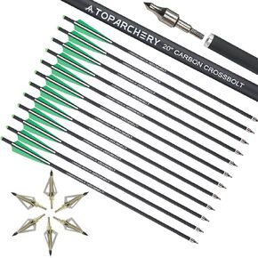 TOPARCHERY 20 بوصة من مسامير القوس والنشاب الكربونية 12 حزمة و6 مجموعات من رؤوس القوس والنشاب - سهام القوس والنشاب الممتازة مع دوارات 4 بوصة ونصائح ميدانية قابلة للإزالة للصيد والممارسة في الهواء الطلق in Kuwait