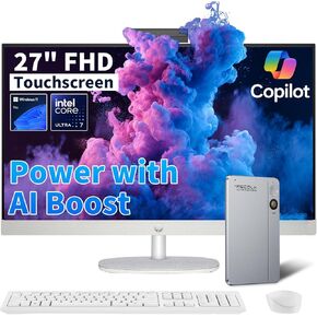 كمبيوتر مكتبي HP الكل في واحد مقاس 27 بوصة - شاشة لمس FHD | Intel Ultra 7‑155U | شاشة معززة بالذكاء الاصطناعي، تسجيل دخول بالوجه | كاميرا منبثقة للخصوصية | Win 11 Pro، مسجل صوت RECOLX AI | 32 جيجابايت DDR5 + 1 تيرابايت SSD in Kuwait