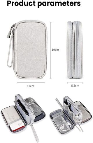 Multi Travel Cable Organizer Pouch, Portable Travel Storage Bag for Cables, Chargers, Earphones, Phones, and Accessories, Double-Layer Design, Gray in Saudi Arabia