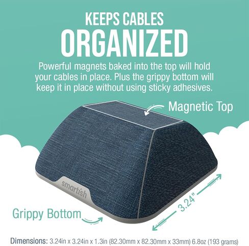 Smartish® Magnetic Cord Holder - Cable Wrangler Organizer with Magnet Clips for Charger Management on Desktop, Nightstand, or Side Table for All Cables, USB-C, Lightning Cables - Blue Jeanie in Kuwait