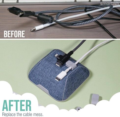 Smartish® Magnetic Cord Holder - Cable Wrangler Organizer with Magnet Clips for Charger Management on Desktop, Nightstand, or Side Table for All Cables, USB-C, Lightning Cables - Blue Jeanie in Kuwait
