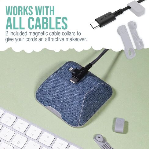 Smartish® Magnetic Cord Holder - Cable Wrangler Organizer with Magnet Clips for Charger Management on Desktop, Nightstand, or Side Table for All Cables, USB-C, Lightning Cables - Blue Jeanie in Kuwait
