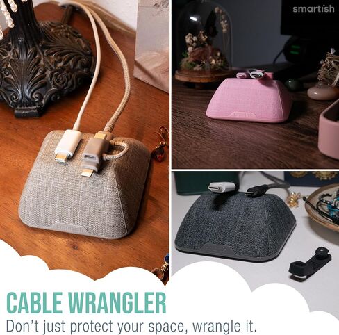 Smartish® Magnetic Cord Holder - Cable Wrangler Organizer with Magnet Clips for Charger Management on Desktop, Nightstand, or Side Table for All Cables, USB-C, Lightning Cables - Blue Jeanie in Kuwait