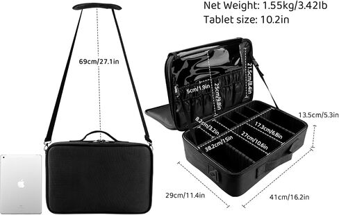 JOURMON Travel Makeup Bag Train Case Cosmetic Case Organizer Portable Artist Storage Bag with Adjustable Dividers for Cosmetics Makeup Brushes Toiletry Jewelry Digital Accessories(Black,S) in Saudi Arabia