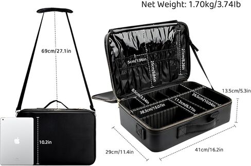 JOURMON Travel Makeup Bag Train Case Cosmetic Case Organizer Portable Artist Storage Bag with Adjustable Dividers for Cosmetics Makeup Brushes Toiletry Jewelry Digital Accessories(Black,S) in Kuwait