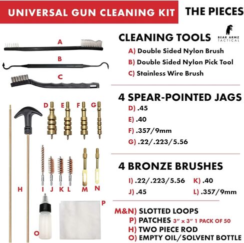 طقم تنظيف المسدس العالمي | شركة أمريكية | طقم تنظيف المسدس للعيارات .22.357/9mm.38.40.45 | متوافق مع المسدسات والمسدسات والمسدسات | حافظة صلبة محمولة in Kuwait